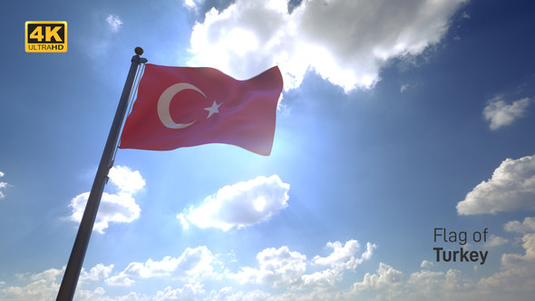 Turkey Flag on a Flagpole V4 - 4K