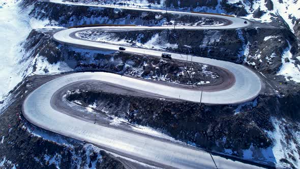 Highway road with scenic curves winding road at Andes Mountains.