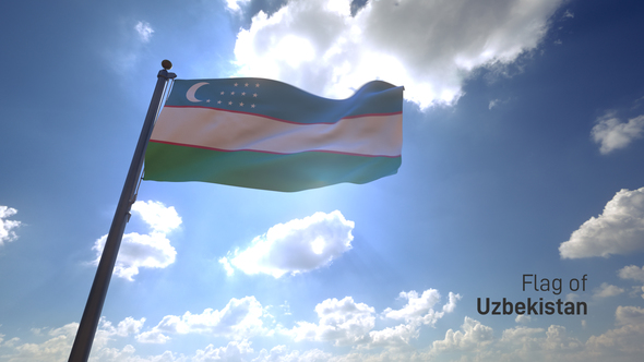 Uzbekistan Flag on a Flagpole V4
