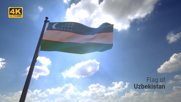 Uzbekistan Flag on a Flagpole V4 - 4K