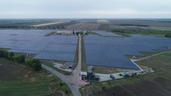 Drone Landscape View of a Huge Solar Power Station in the Field Alternative