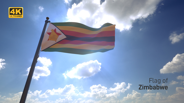 Zimbabwe Flag on a Flagpole V4 - 4K