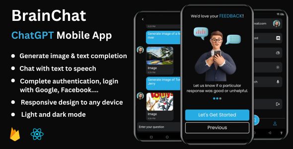 BrainChat - ChatGPT Mobile App | Open AI Chat, Writing Assistant & Image Generator | React Native