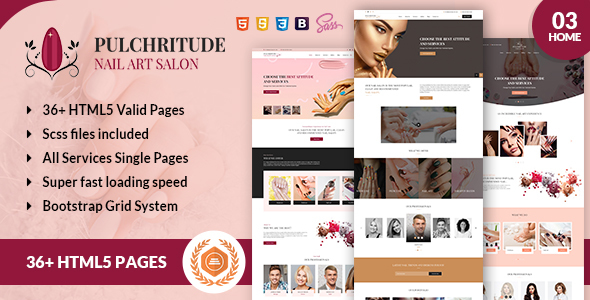 Pulchritude Nail Art Salon and Booking HTML Template