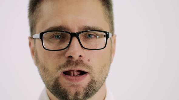 Man in Glasses Singing Song Standing Alone Close Up