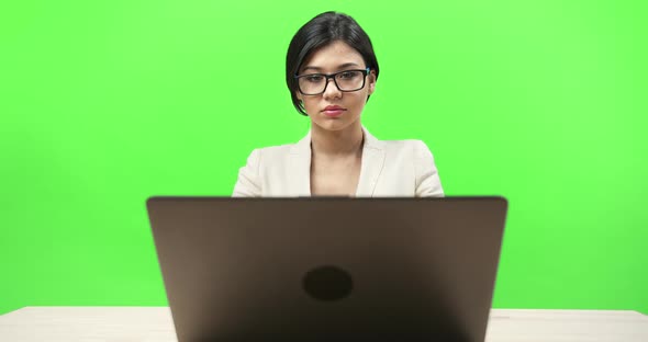 Portrait of Attractive Lady Working on Laptop