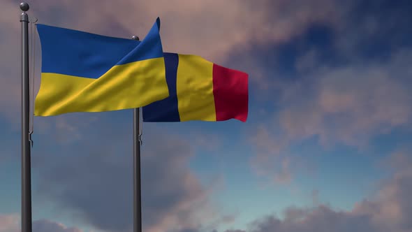 Chad Flag Waving Along With The National Flag Of The Ukraine - 4K