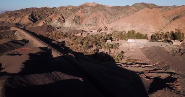 Fly Around an Abandoned Oasis Village with Date Palm tree Garden in Iran Yazd Ardakan Zarrin Desert