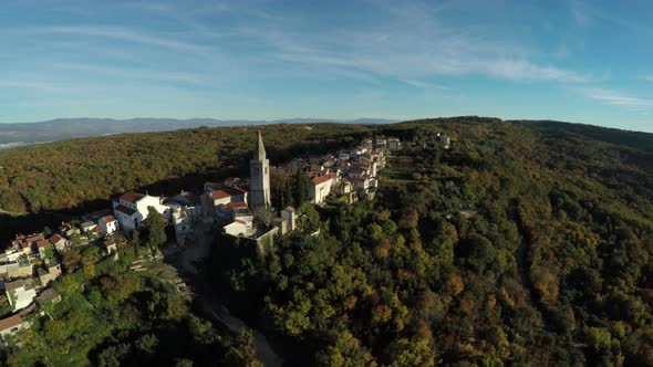 Small town in the woods, aerial