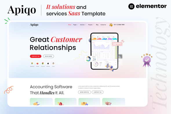 Apiqo - IT Solutions & Services Saas Elementor Template Kit