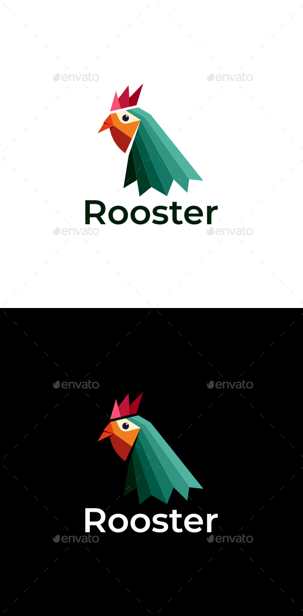 Graphics: Animals App Bird Logo Template Breakfast Chicken Logo Template Cockerel Farming Geometric Geometric Rooster Hen Meal Natural Products Nature Polygonal Restaurant Rooster Head Rooster Logo Shop Sunrise