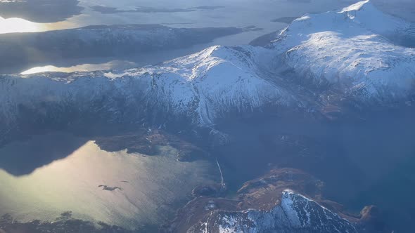 Beautiful aerial view of Bodo Saltstraumen, Bodo Norway northern Norway, snow capped mountains and g