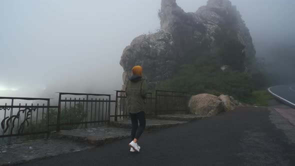 Woman Walking Near the Observation Deck on the Canarian Island of La Gomera