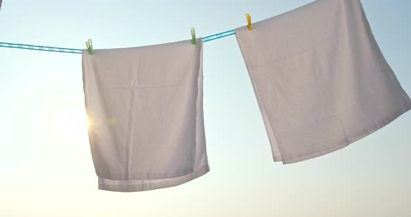 Drying White Towel at Outdoor