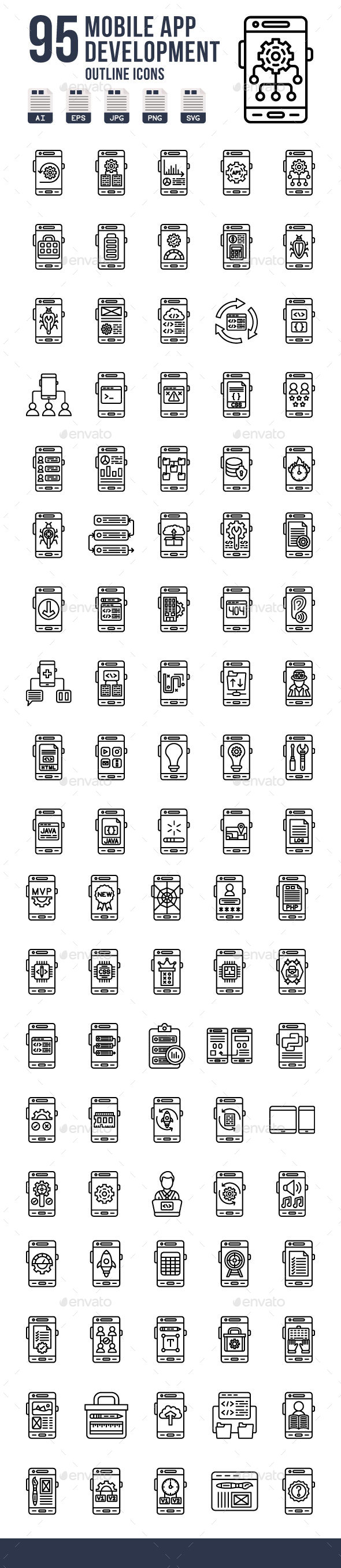 Mobile App Development Outline Icons