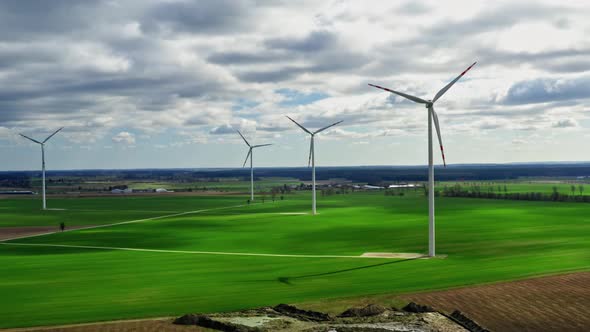 Flying above big wind turbines as alternative energy, Poland