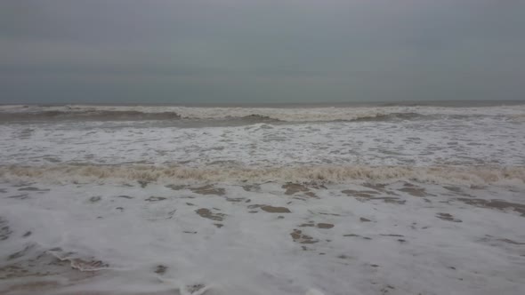 Tripod shot of rough sea grimmy sky