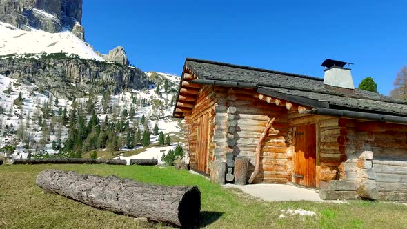 Beautiful small mountain hut in the dolomites, Italy