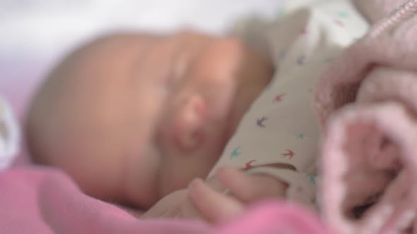 Newborn Baby Girl Asleep in Her Crib