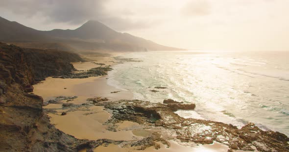 Amazing Famous Wild White Sand Cofete Beach with Endless Horizon