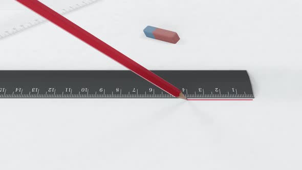 Red Pencil Draws a Line Along the Ruler