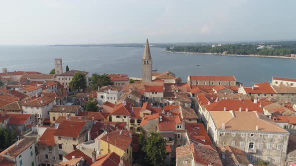 Aerial view of Euphrasian Basilica tower at Porec, Parenzo