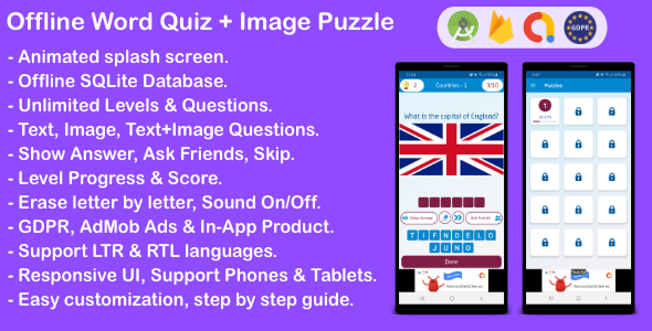Offline Word Quiz + Image Guess Puzzle Game for Android