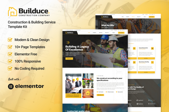 Builduce - Construction & Building Service Elementor Template Kit