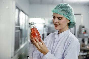  check product contaminate standard in the food and drink factory production line with hygiene care.