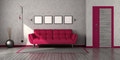 Viava magenta sofa in a living room with front door - PhotoDune Item for Sale