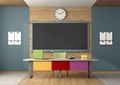 Colorful classroom without students with blackboard and teacher's desk - PhotoDune Item for Sale