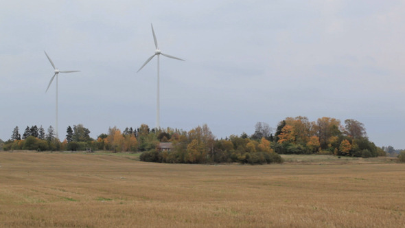 Two Wind Turbines In The Field