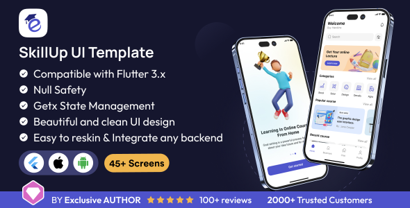 SkillUp UI Template: Learning education courses app in Flutter 3.x (Android, iOS) UI app template