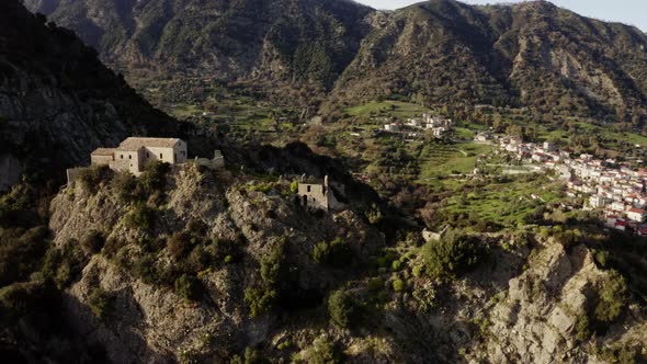 Aerial View of Ancient Ruins on the Top of the Mountain