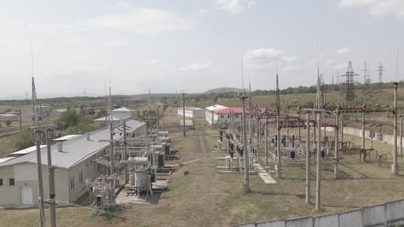 Aerial view of Traction substation of Tetritskaro railway station, Georgia 2021