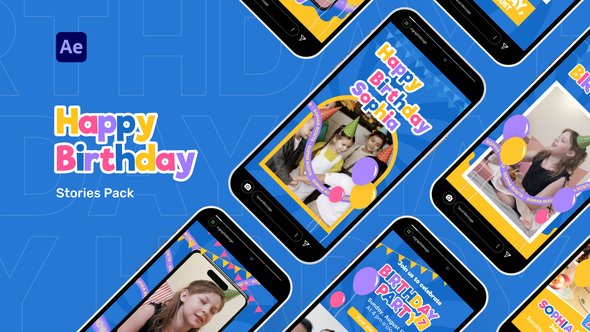 Happy Birthday Stories Pack Video Display After Effect Template