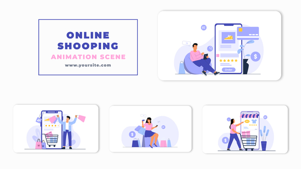 Online Shopping Flat Character Animation Scene