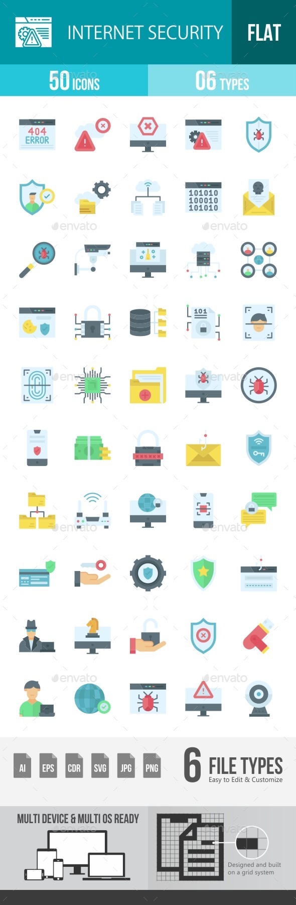 Internet Security Flat Multiolor Icons