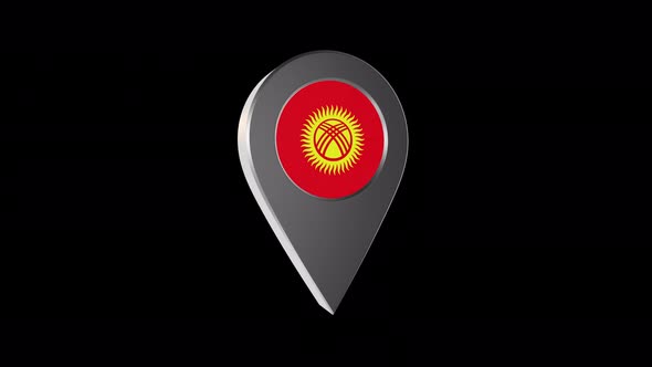 3d Animation Map Navigation Pointer With Kyrgyzstan Flag With Alpha Channel  - 4K