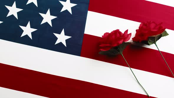 American Flag with Red Roses