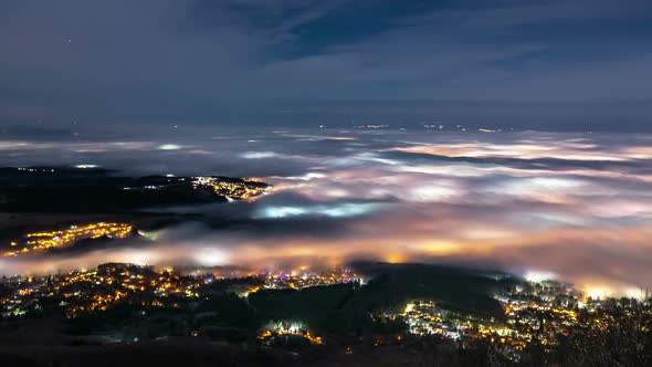 Fog Over Big City at Night