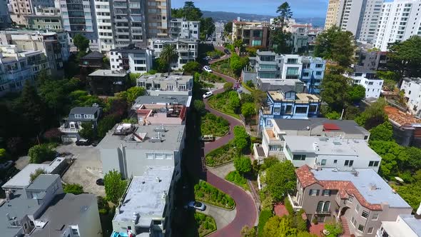 Aerial Over Iconic Lombard Street in Spring at San Francisco California