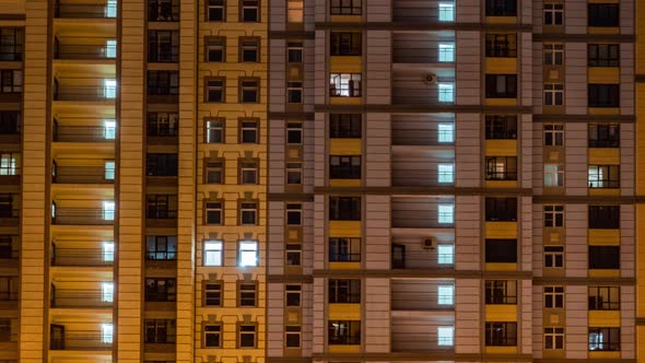 Apartment Windows of Big House in the Evening Time Lapse