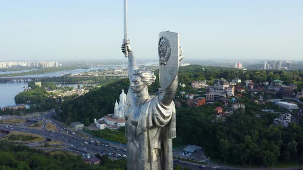 Aerial View of the Mother Motherland Monument in Kiev