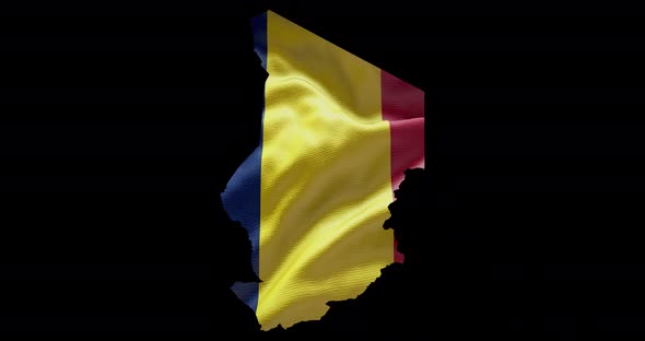 Chad national flag background with country shape outline. Alpha channel animation