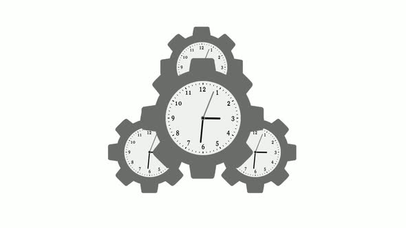 Gray Color Gear Icon Clock Isolated On White Background