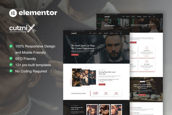 Cutznix - Barbershop & Hair Salon Elementor Template Kit