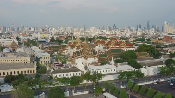Aerial View of Grand Palace Temple in Bangkok Thailand During Lockdown Covid Quarantine