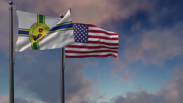 Little Rock City Flag Waving Along With The National Flag Of The USA - 4K