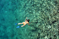 Woman Snorkeling in the Sea. Aerial View by Drone - PhotoDune Item for Sale
